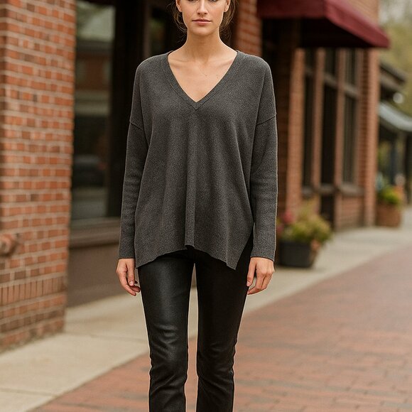 Vince Wool Alpaca Blend Sweater XL Gray Tunic V-Neck Slit Long Sleeve new - Picture 1 of 11